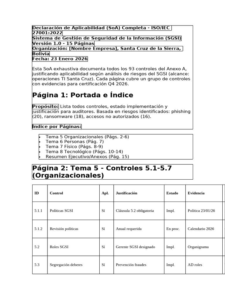 SoA ISO 27001:2022 - Controles y Justificaciones | PDF | Informática ...