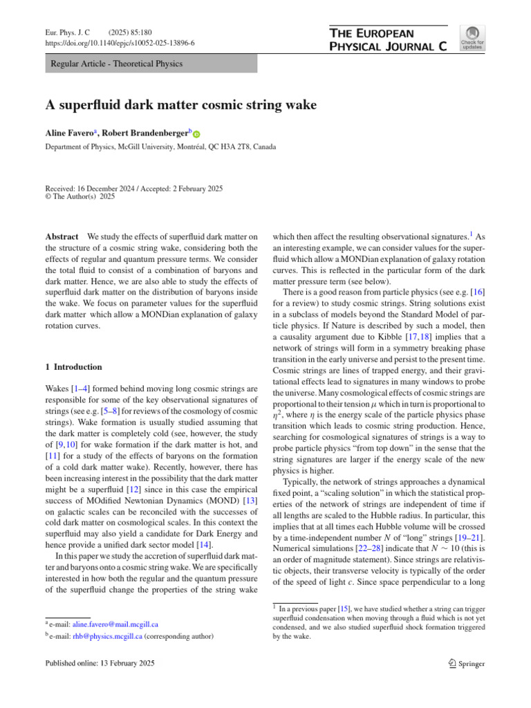 Superfluid Dark Matter in Cosmic Strings | PDF | Physical Cosmology ...