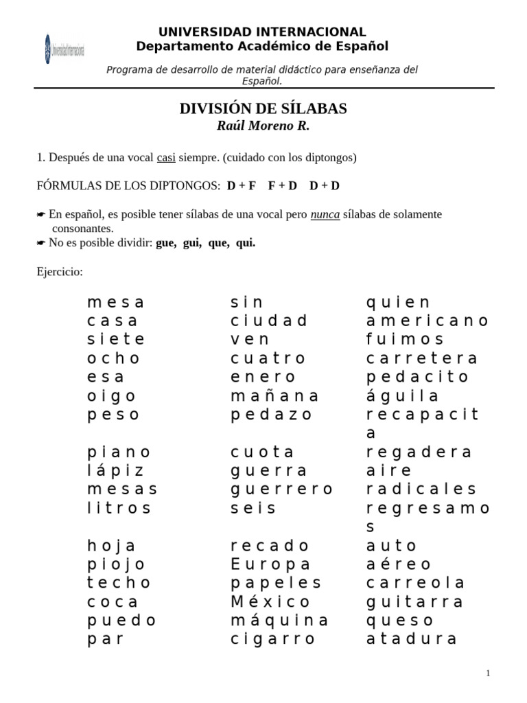 Reglas de División Silábica en Español | PDF | Fonética | Lingüística