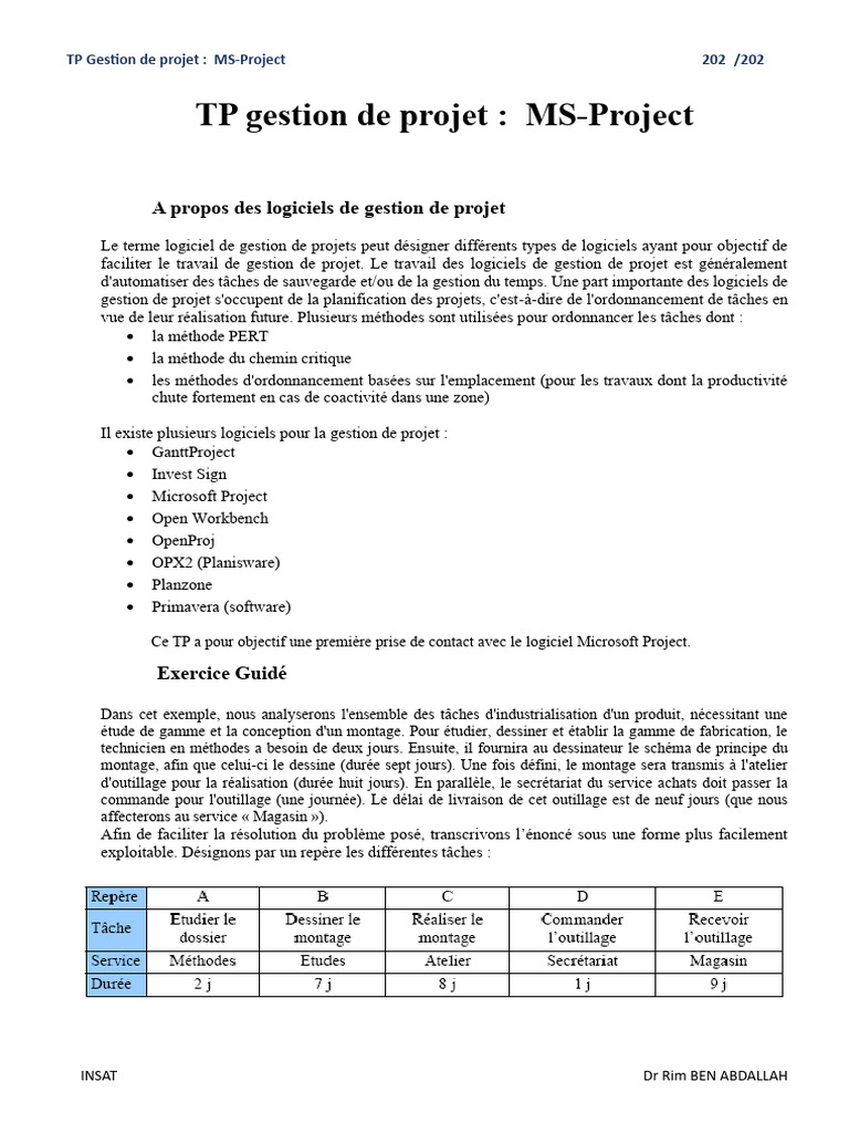 Introduction à MS-Project pour TP 2025 | PDF | Gestion de projet | Logiciel