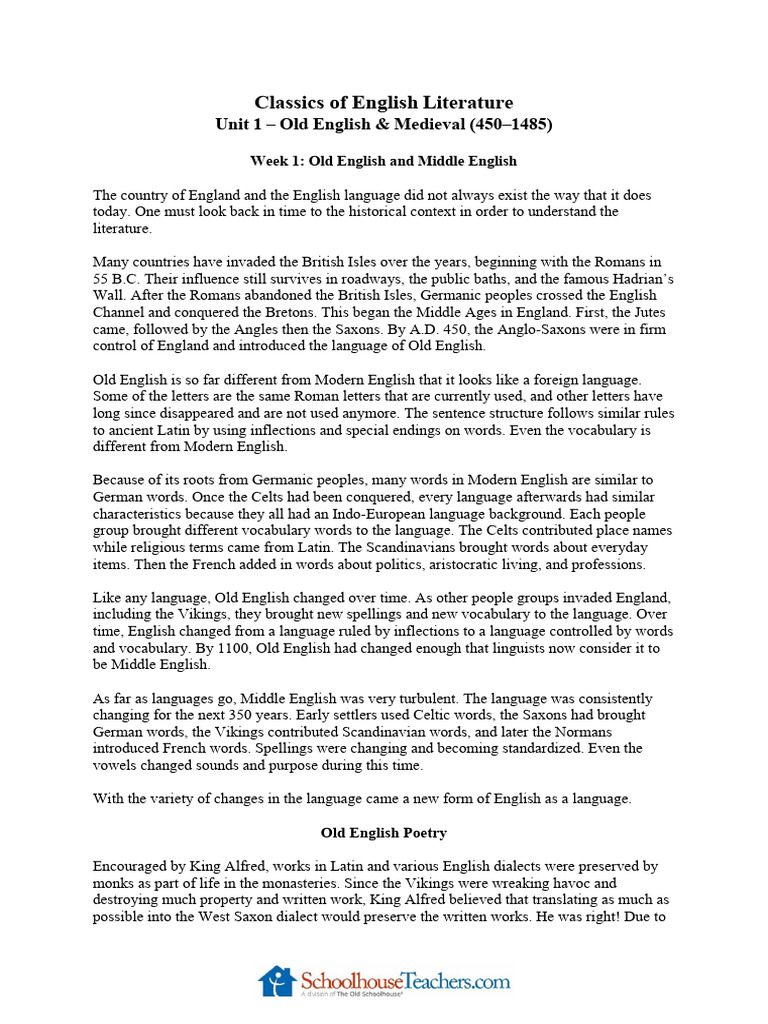 Classics of English Literature Unit 1 Lesson 6-10-22 | PDF | Beowulf ...