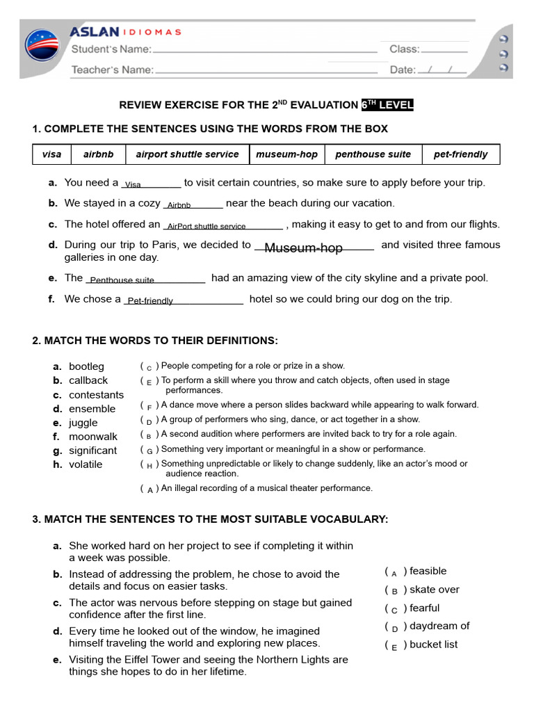 6th Level Evaluation Review Exercise | PDF