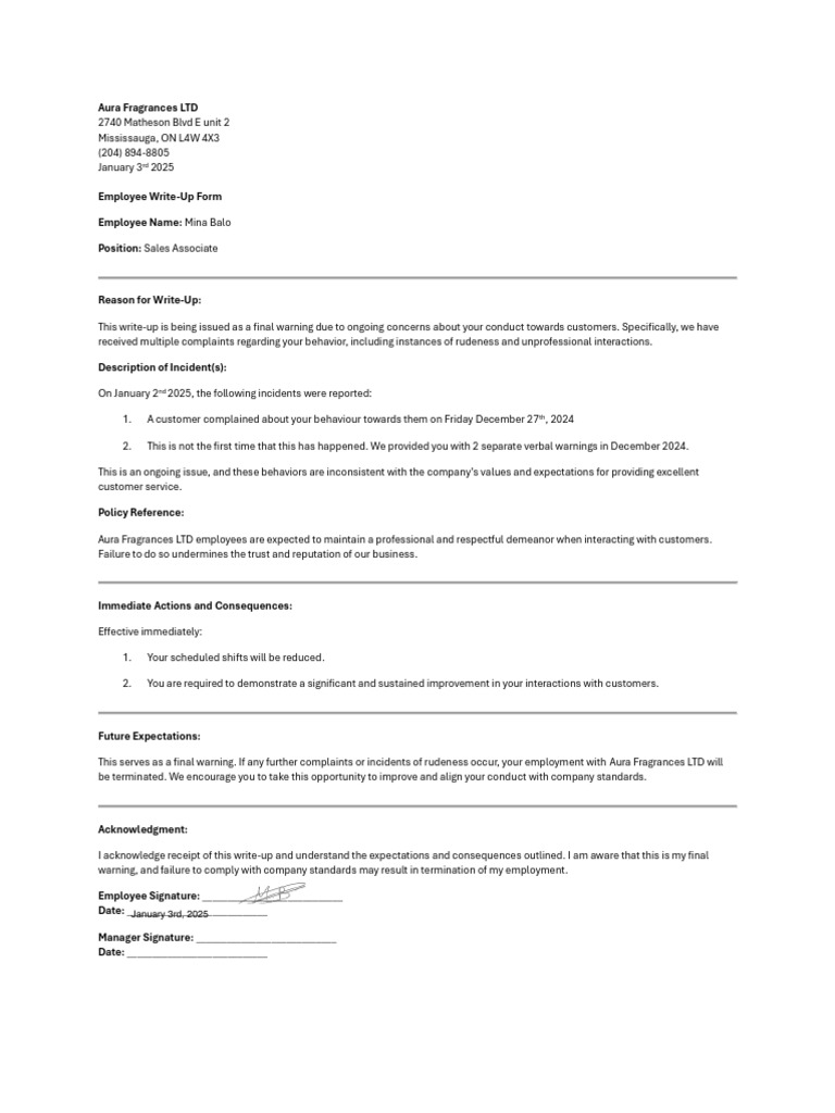 Final Warning for Employee Conduct | PDF