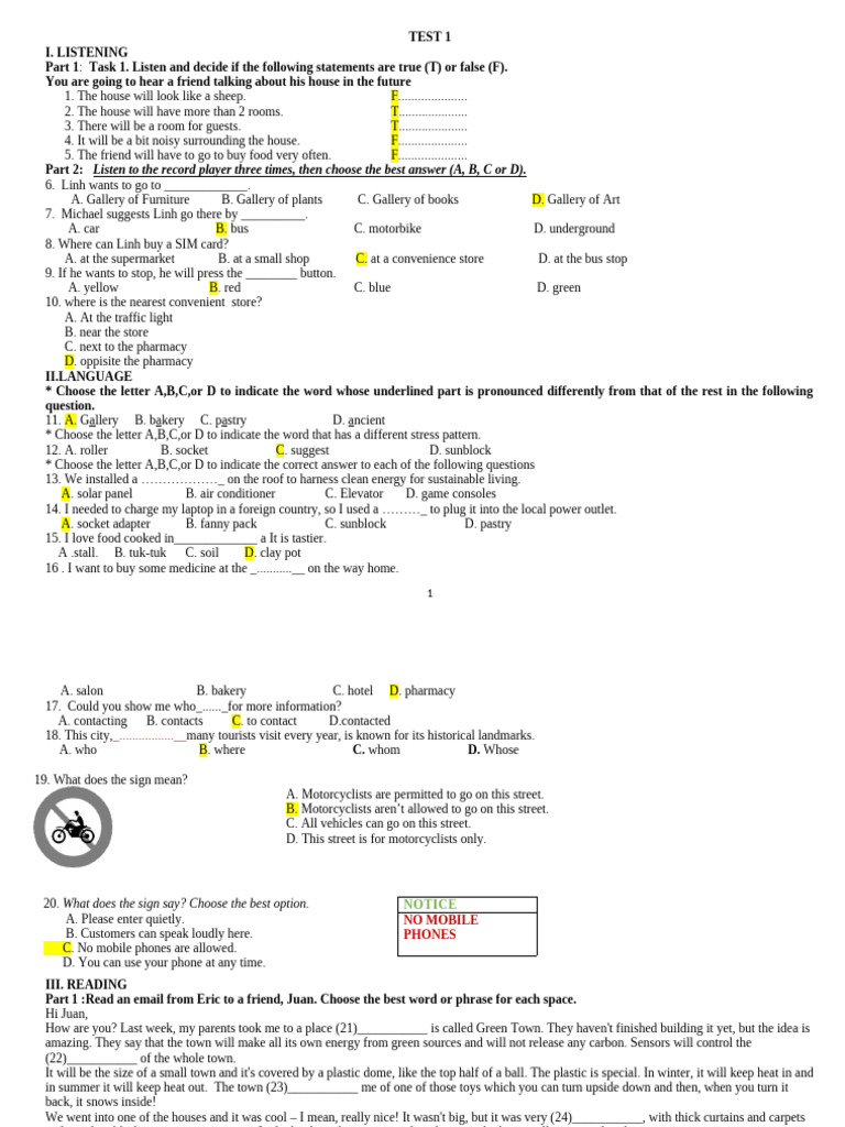 Listening and Language Test Overview | PDF | Environmental Protection ...