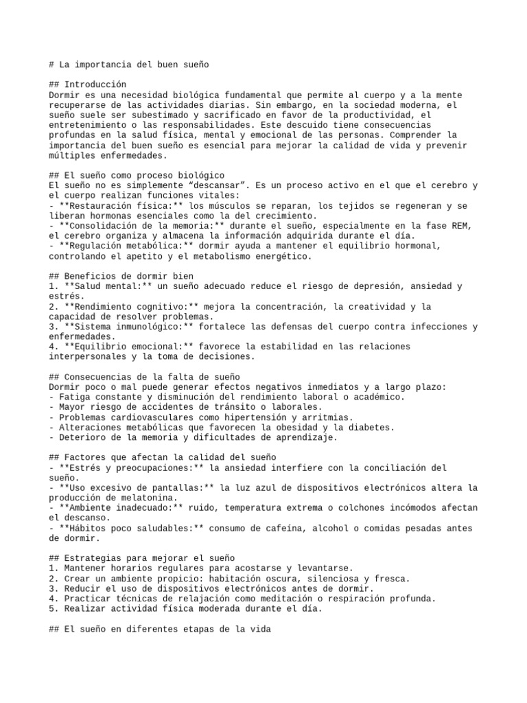 Importancia del Buen Sueño para la Salud | PDF | Dormir | Mente