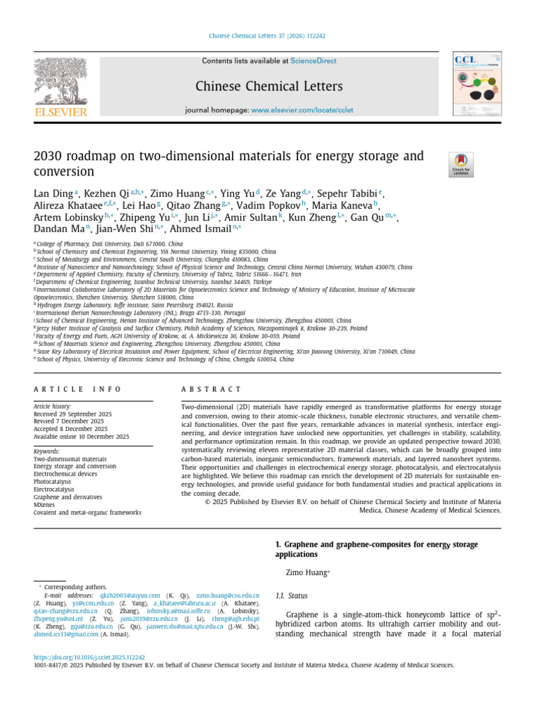 2030 Roadmap for 2D Energy Materials | PDF | Graphene | Lithium Ion Battery