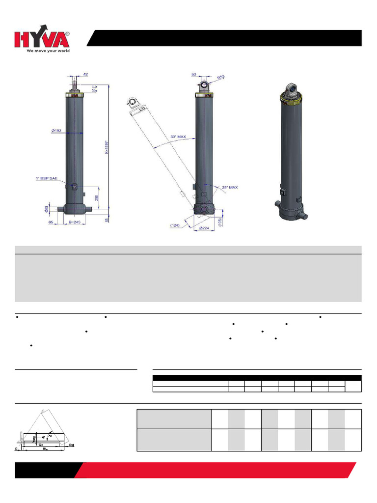 Hyva Front End Cylinder Specifications | PDF | Pump | Mechanical ...