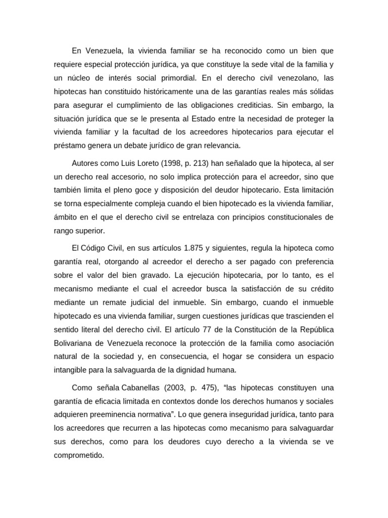 Ejecución de hipotecas y vivienda familiar en Venezuela | PDF ...