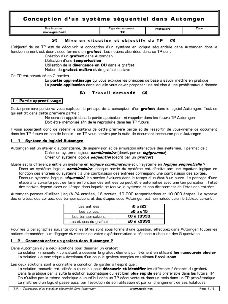Conception de Grafcet dans Automgen | PDF | Apprentissage