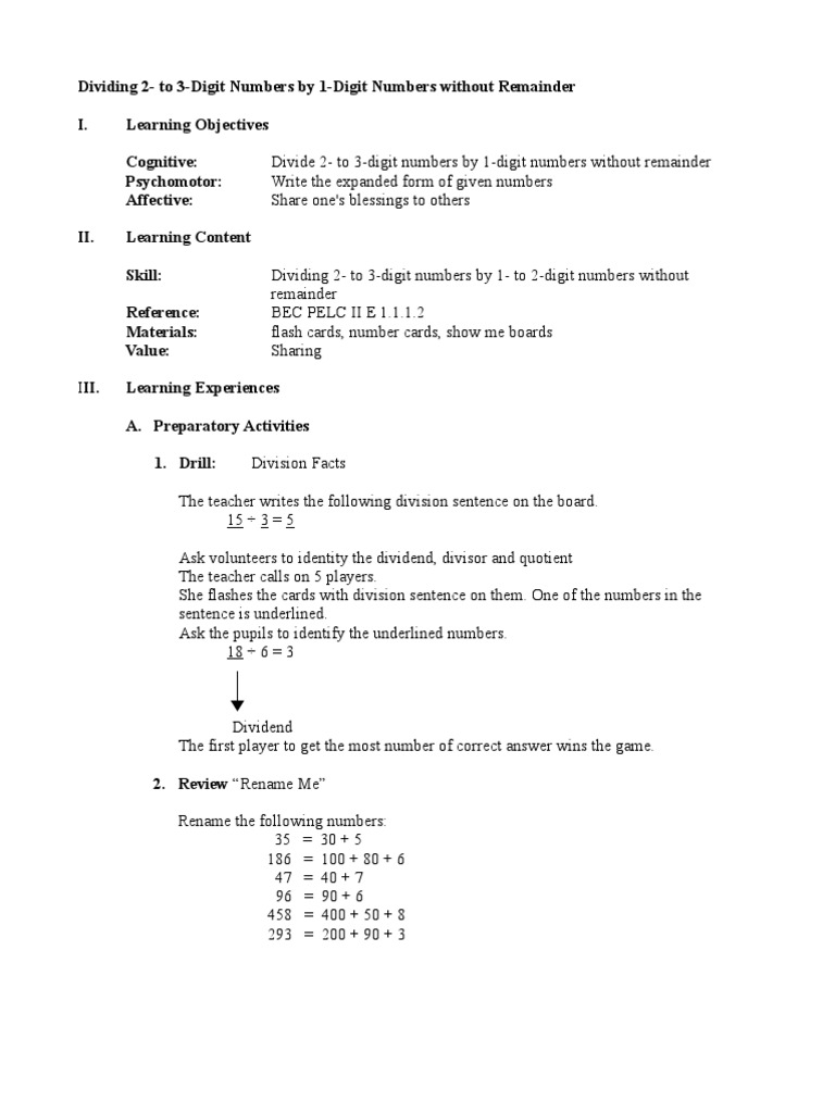 Dividing 2- To 3-Digit Numbers by 1-Digit Numbers Without Remainder