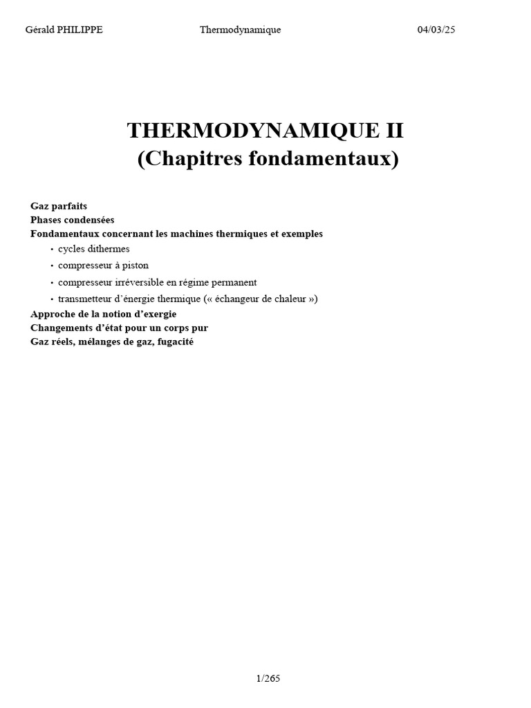 Concepts clés de la thermodynamique | PDF | Thermodynamique | Pression