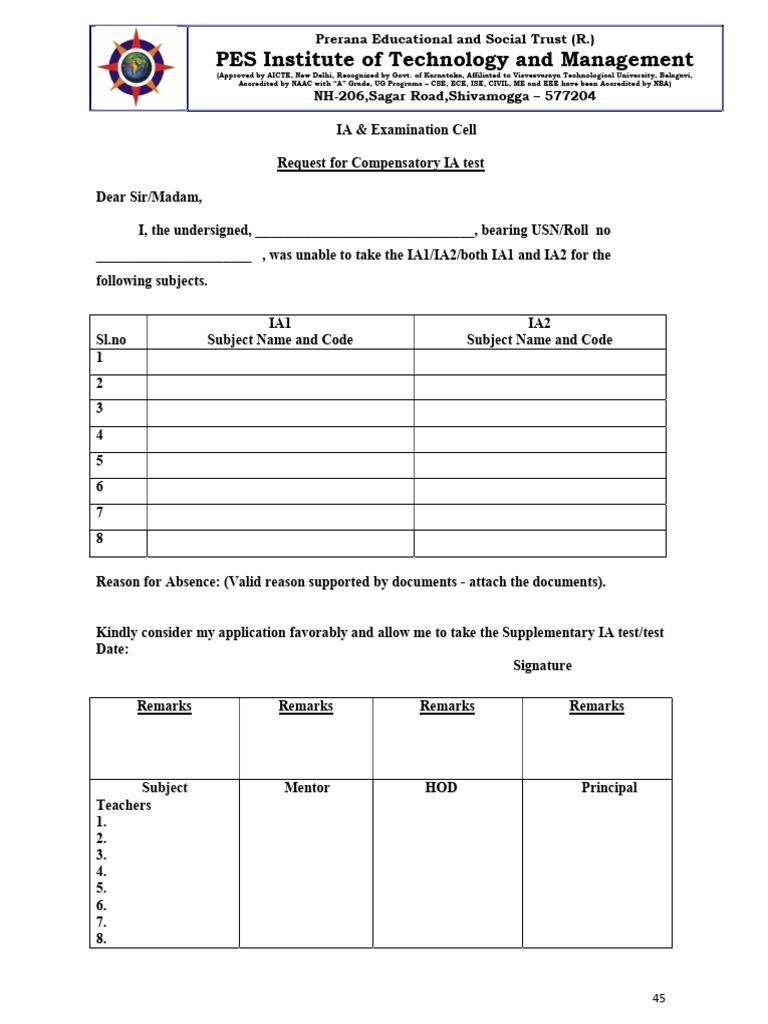 Compensatory IA Test Request Form | PDF