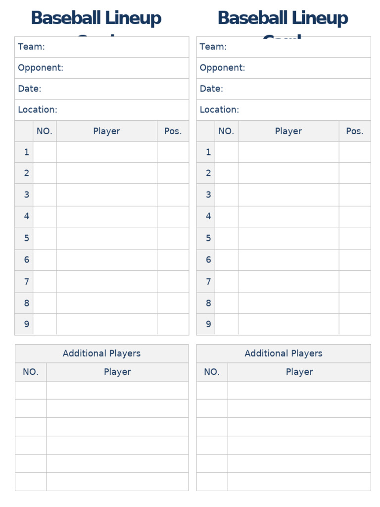 Baseball Lineup Card Template | PDF