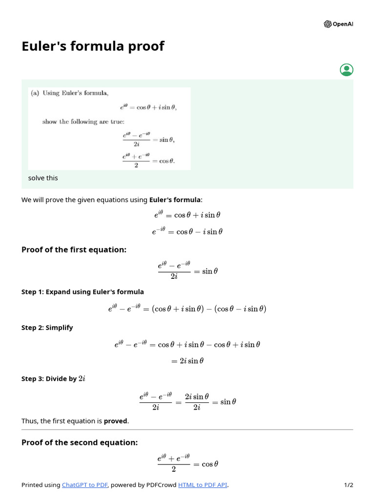 Euler's Formula Proof Explained | PDF