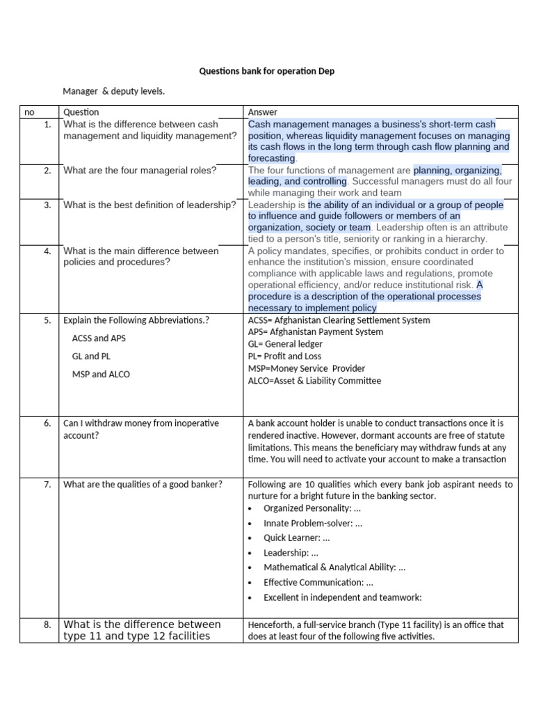 Questions Bank For Operation Dep | PDF