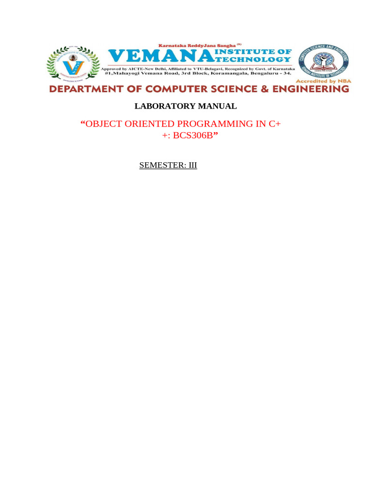 C++ Object-Oriented Programming Lab Manual | PDF | C++ | Namespace