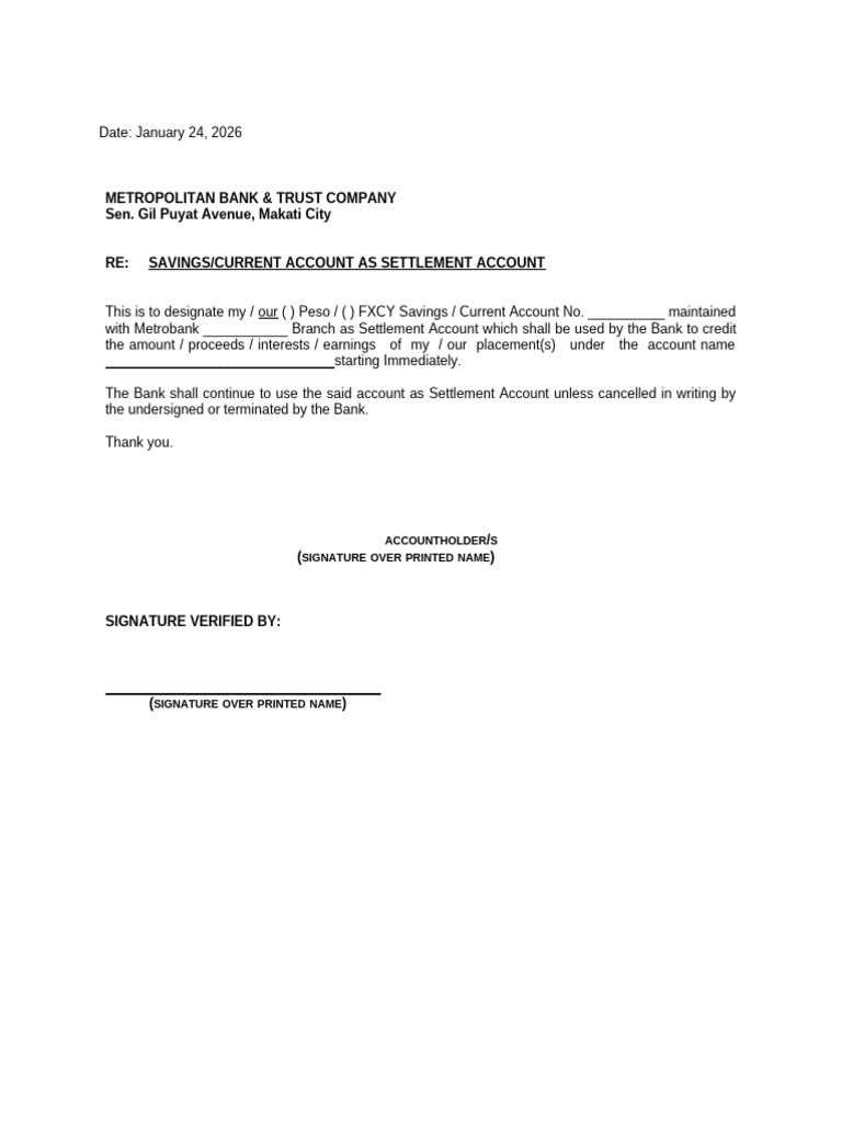 Designation of Settlement Account Form | PDF