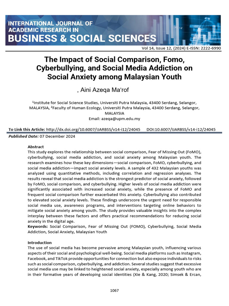 The Impact of Social Comparison Fomo Cyberbullying and Social Media ...