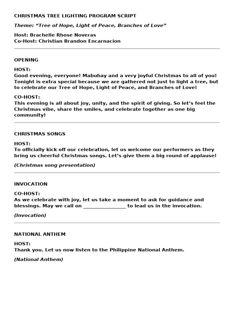 Christmas Tree Lighting Program Script | PDF | Christmas
