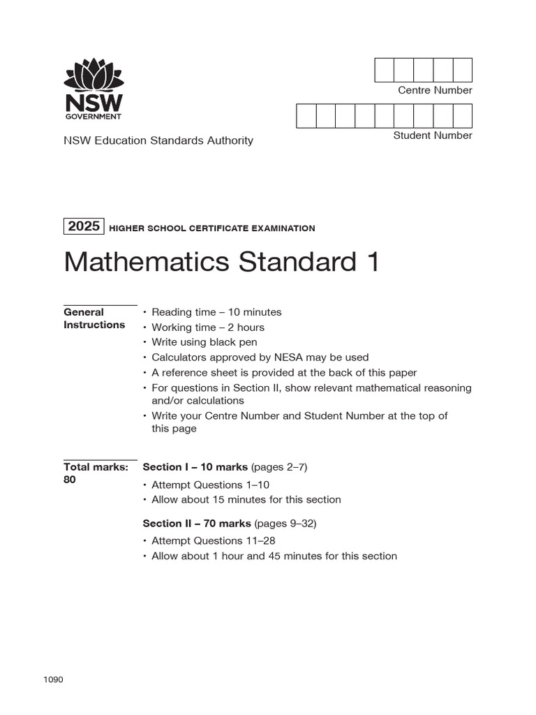 HSC 2025 Mathematics Standard Exam | PDF | Area
