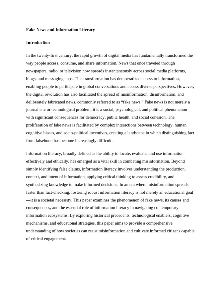 Combatting Fake News with Information Literacy | PDF | Information ...