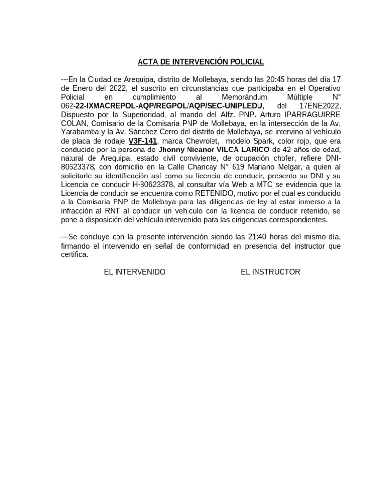 Intervenciones Policiales en Arequipa | PDF