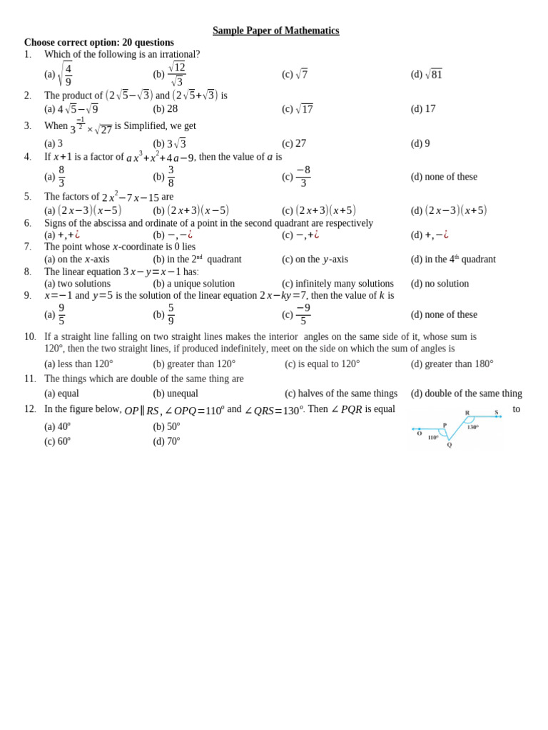 Mathematics Practice Questions Set | PDF | Triangle | Rectangle