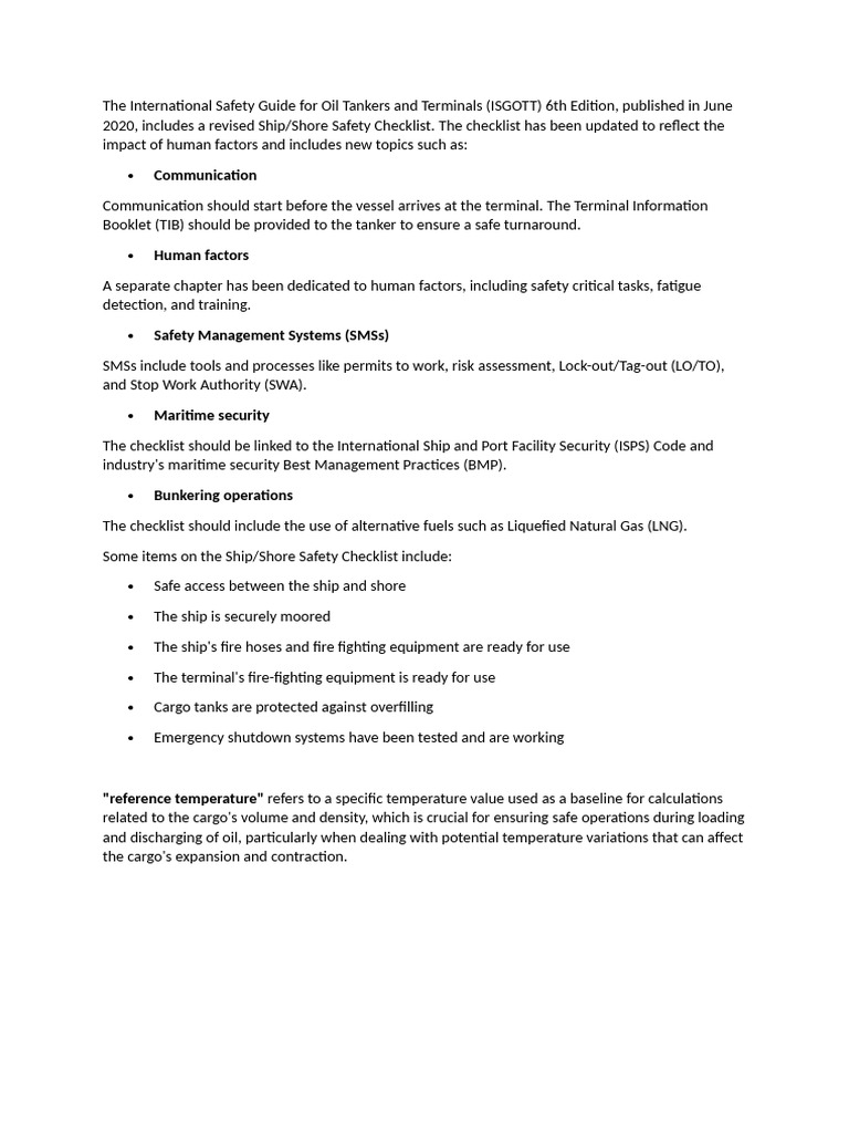 ISGOTT 6th Edition: Updated Safety Checklist | PDF