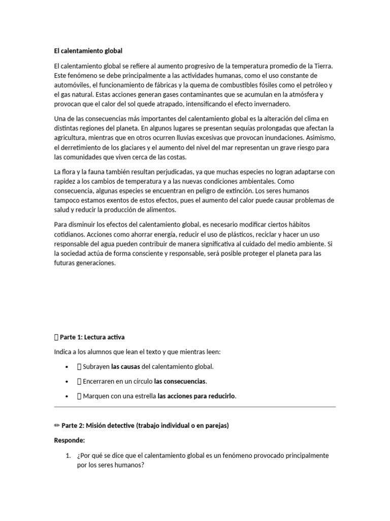 Causas y Consecuencias del Calentamiento Global | PDF | Cambio ...