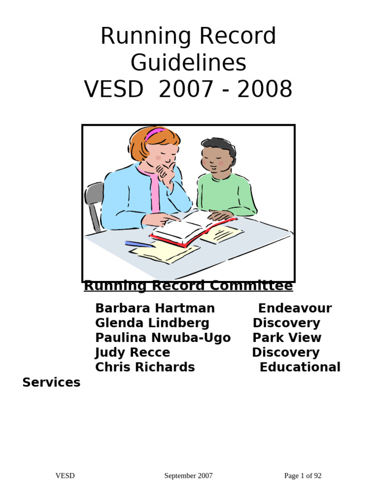 VESD Running Record Guidelines 2007-08 | PDF | Reading Comprehension ...