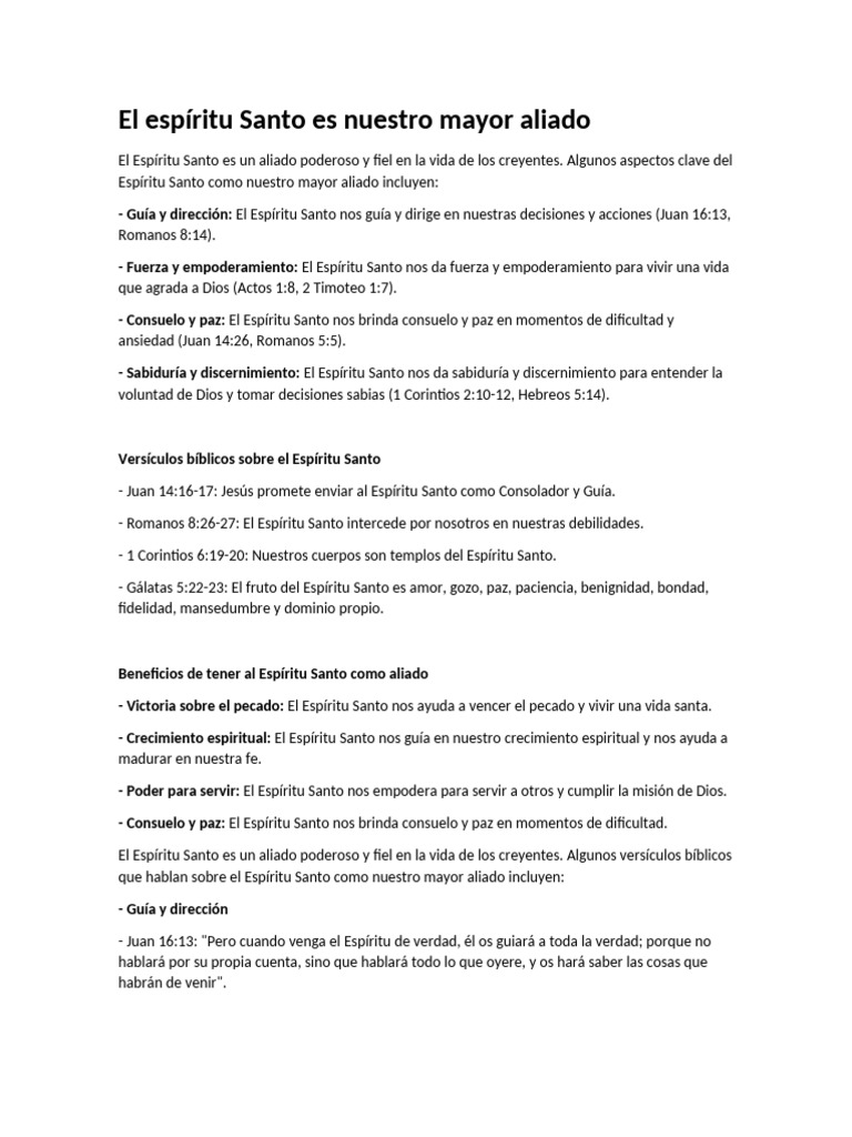 El Espíritu Santo: Nuestro Aliado Fiel | PDF | espíritu Santo | Primera ...
