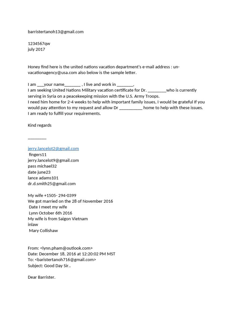 UN Military Vacation Request Template | PDF