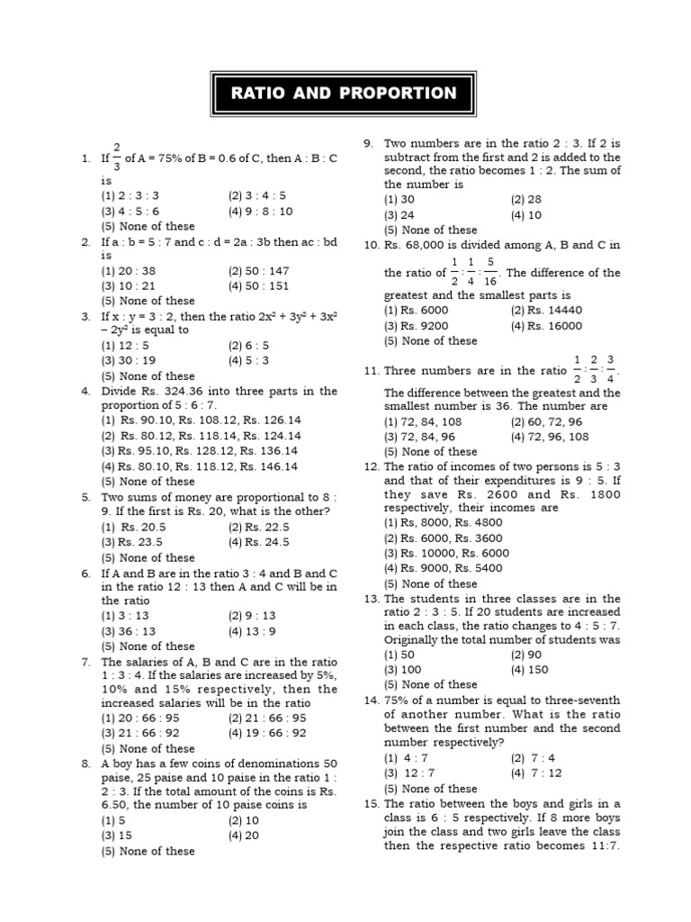 Ratio & Proportion | PDF | Ratio