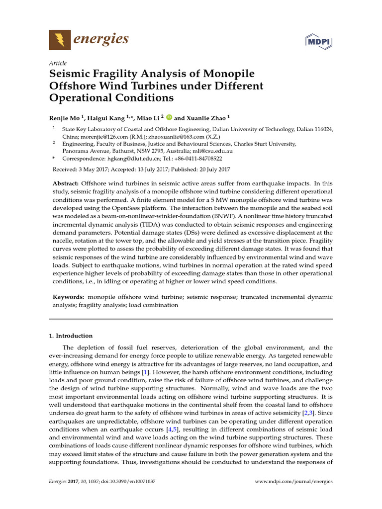 Seismic Fragility of Offshore Wind Turbines | PDF | Wind Turbine ...