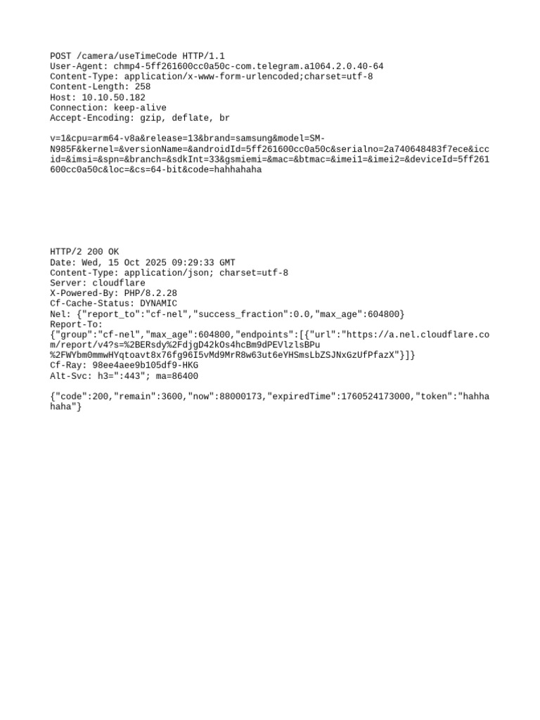 Camera Time Code API Response | PDF