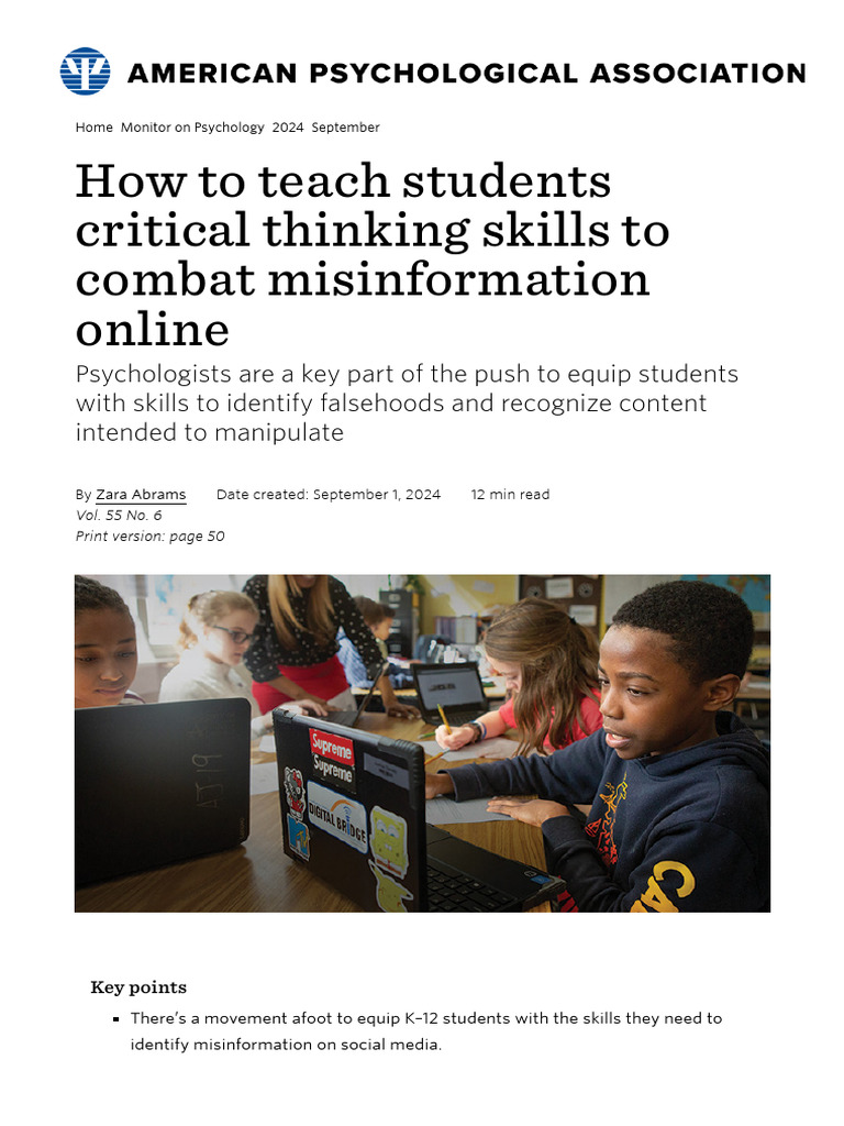 Teaching Critical Thinking to Combat Misinformation | PDF | Adolescence ...