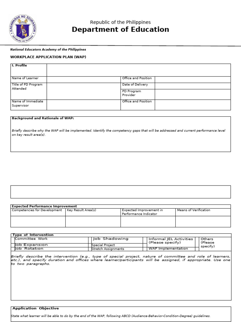 Workplace Application Plan for Educators | PDF