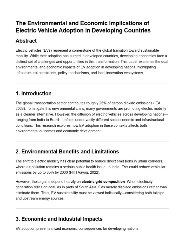 The Environmental and Economic Implications of Electric Vehicle ...