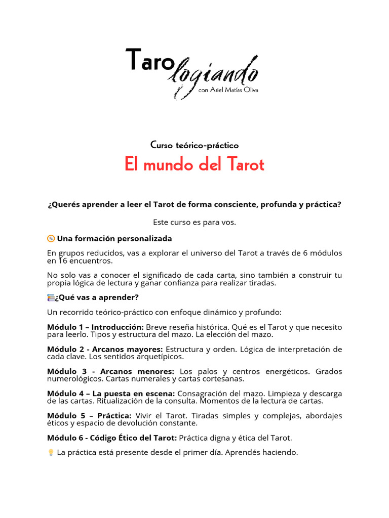 Curso de Lectura de Tarot Presencial | PDF