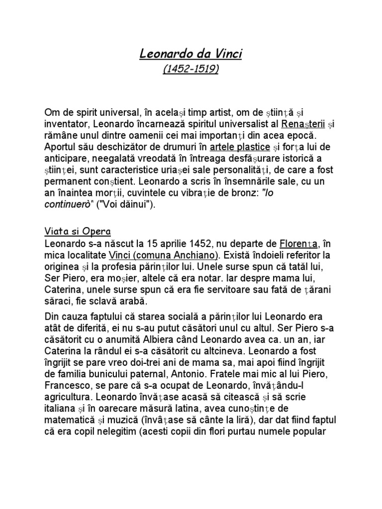 Leonardo Da Vinci Referat Estetica