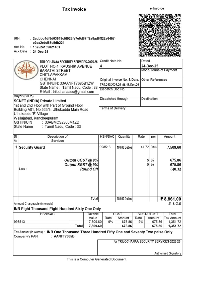 Tax Invoice for Security Services 2025-26 | PDF | Government | Trade