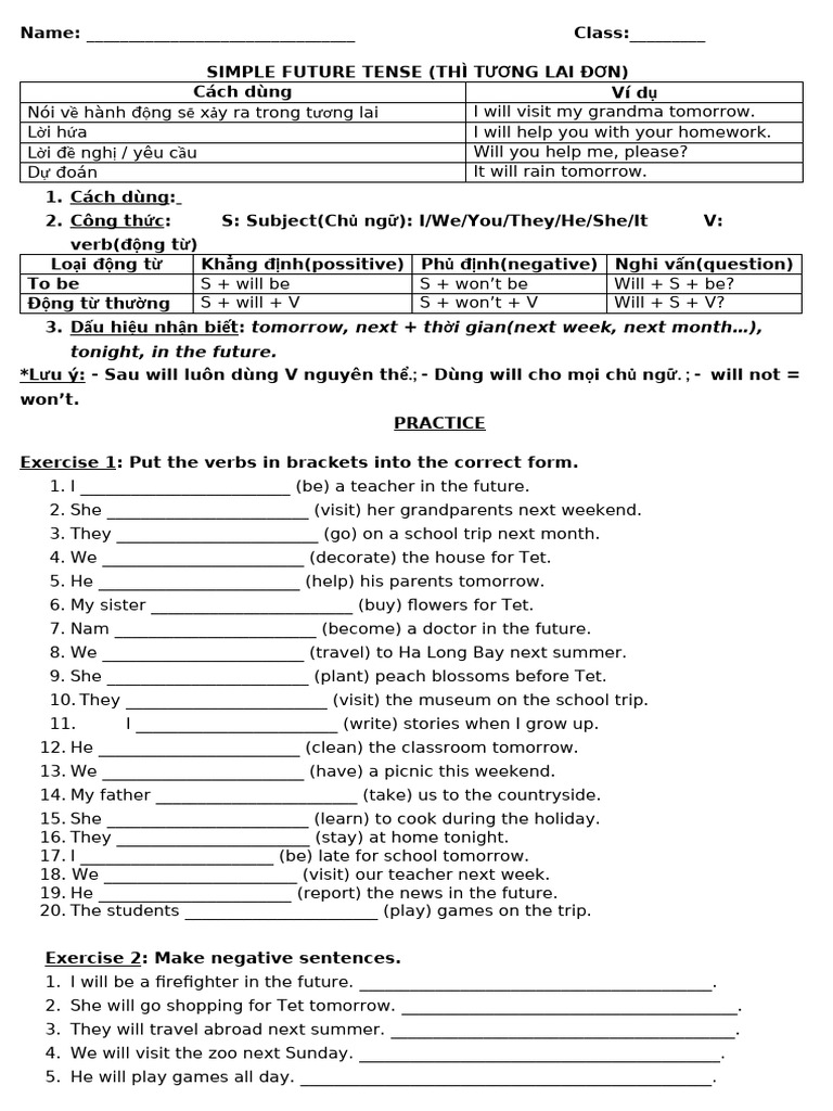 Simple Future Tense Overview and Exercises | PDF