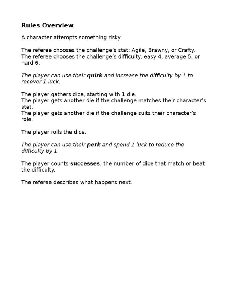 Character Challenge Rules Overview | PDF