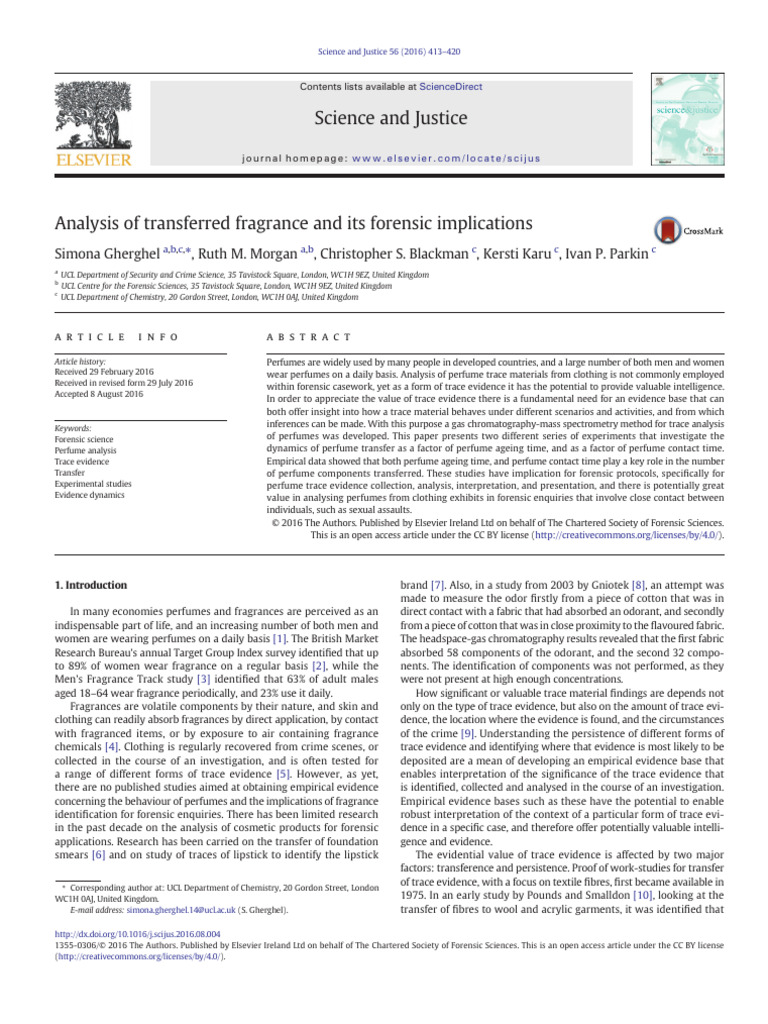 Forensic Analysis of Perfume Transfer | PDF | Gas Chromatography–Mass ...