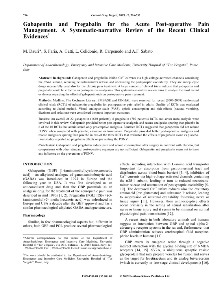 Gabapentin & Pregabalin in Post-op Pain | PDF | Neurotransmitter ...