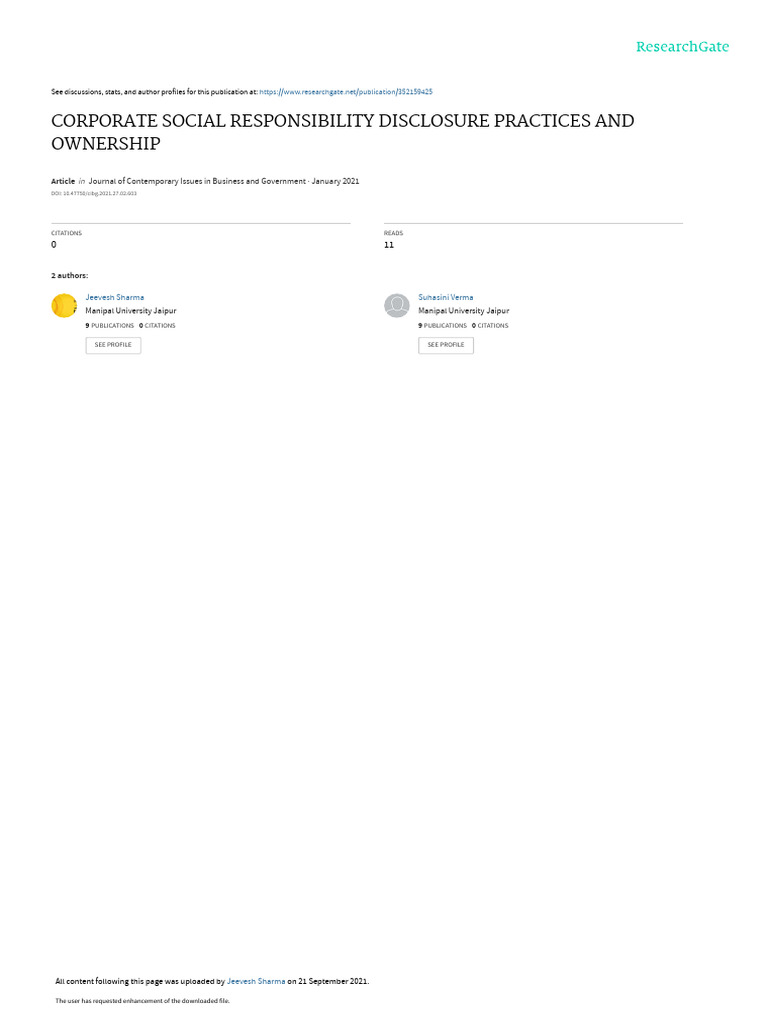 Corporate Social Responsiblity Disclosure Practices and Ownership | PDF ...