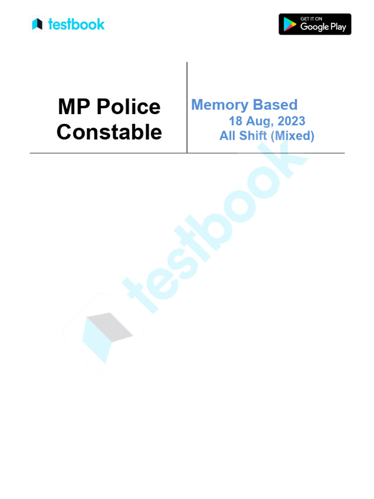 MP Police Constable Memory Based Test (Held on 18th August 2023 All ...