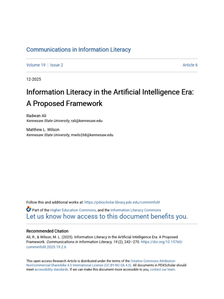 AI Literacy Framework for Information Literacy | PDF | Artificial ...