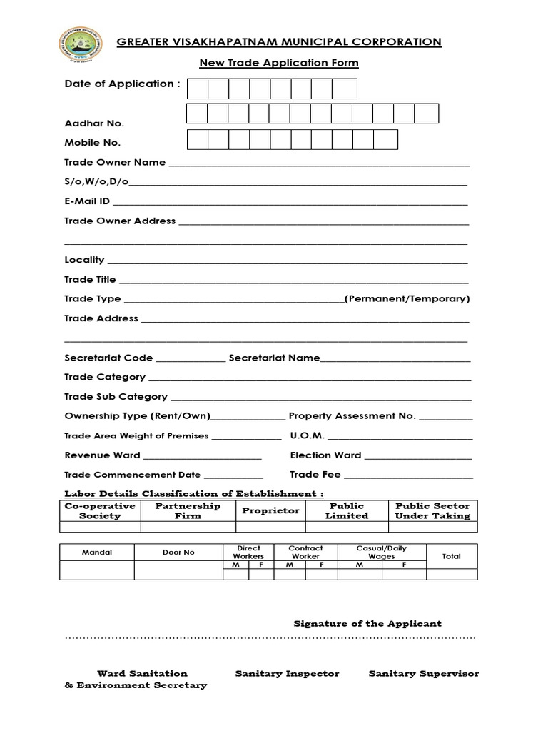 Greater Visakhapatnam Trade Application Form | PDF