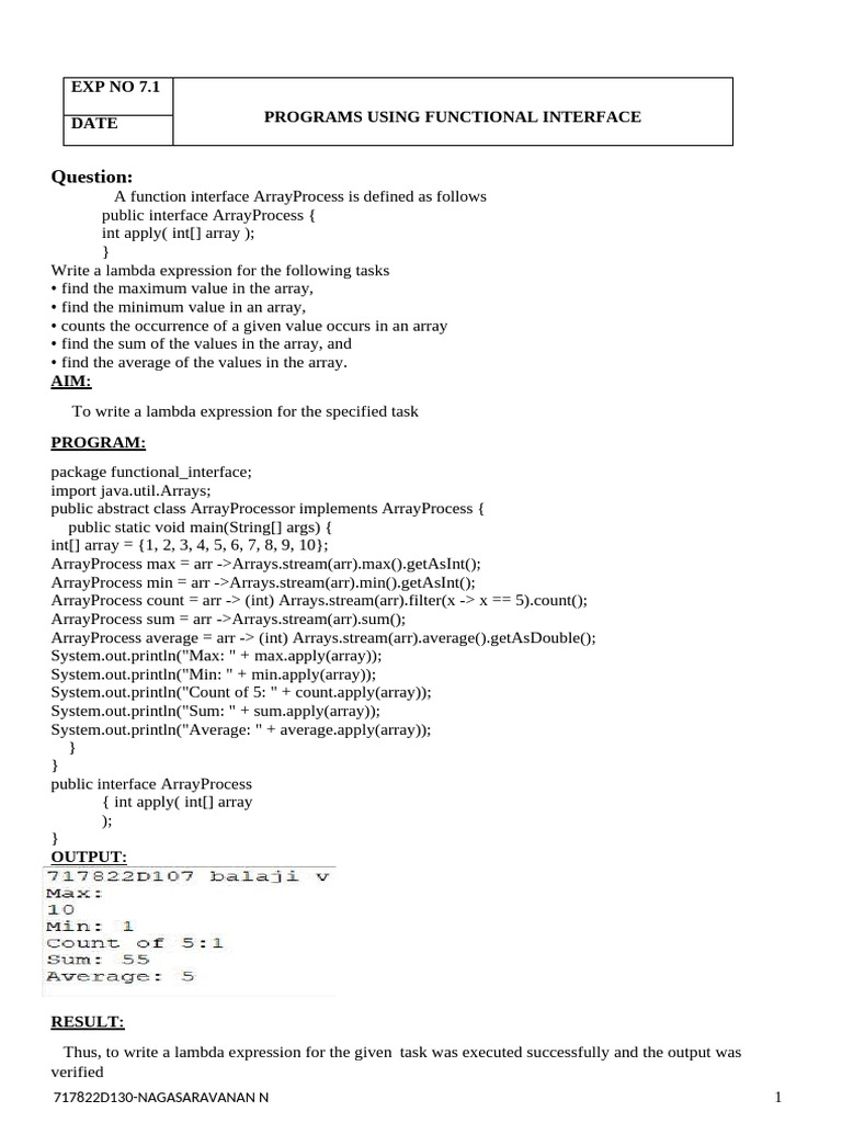 D130 EXP NO 7- 10 java (1) (1) | PDF | Anonymous Function | Computer Data